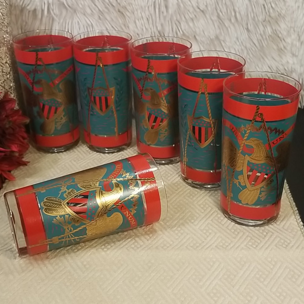 Cera E Pluribus Unum Patrotic Highball Glasses